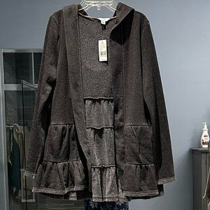 Black Ruffled Cardigan with Hood